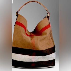 Burberry Linen Ashby Hobo Tote
